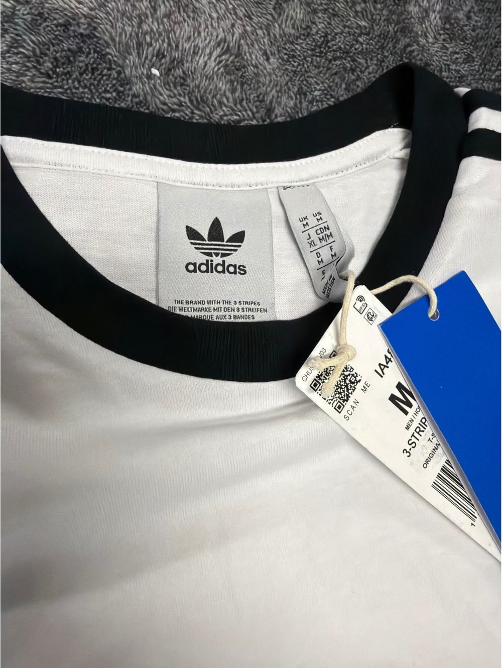SKU1381 Adidas Originals White and Black 3-Stripes T-Shirt